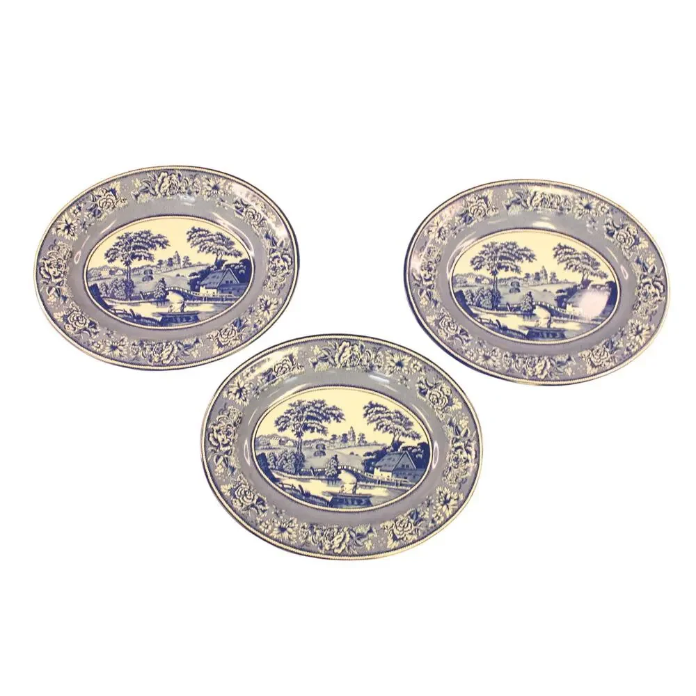 Vintage Daher Decorated Ware Blue Willow Tin Oval Serving Plate Wall Plate 13